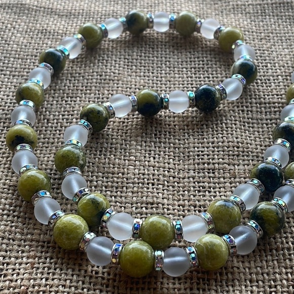 Serpentine Stone Glass Beads Crystal spacers adjustable necklace healing - Picture 4 of 10